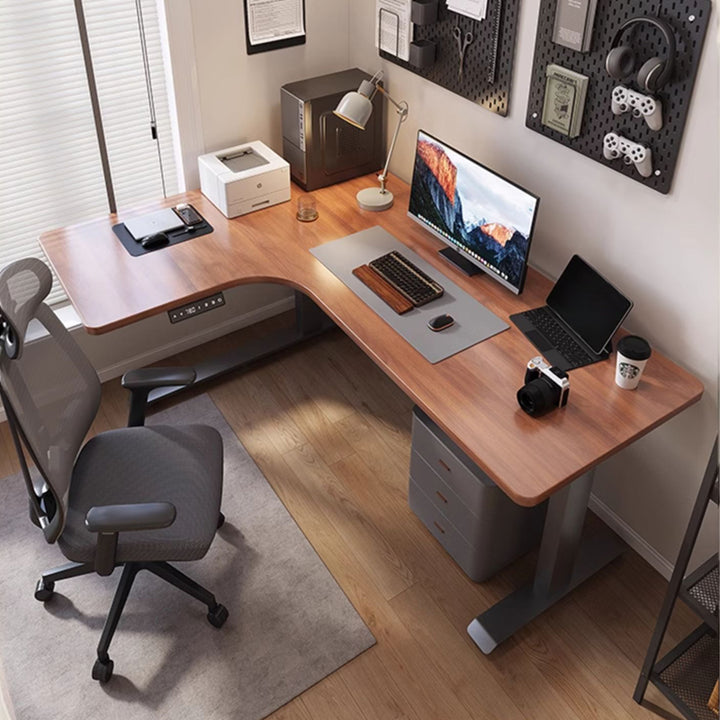 昇降デスク| L字デスク ナチュラル 電動昇降機能