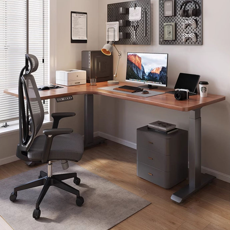 昇降デスク| L字デスク ナチュラル 電動昇降機能