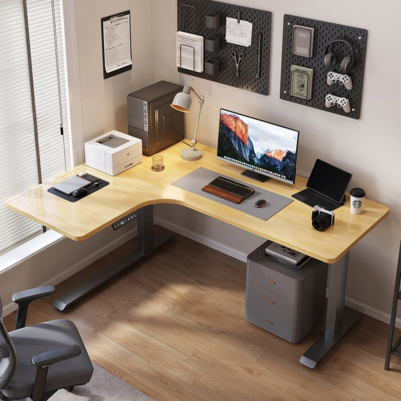 昇降デスク| L字デスク ナチュラル 電動昇降機能