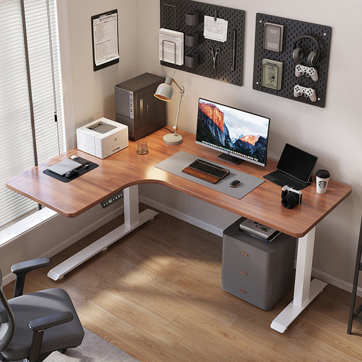 昇降デスク| L字デスク ナチュラル 電動昇降機能