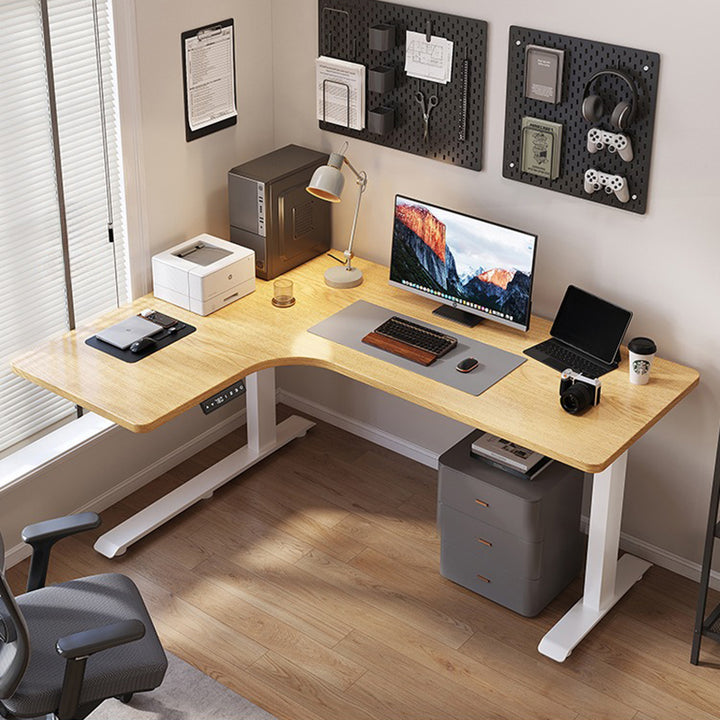 昇降デスク| L字デスク ナチュラル 電動昇降機能