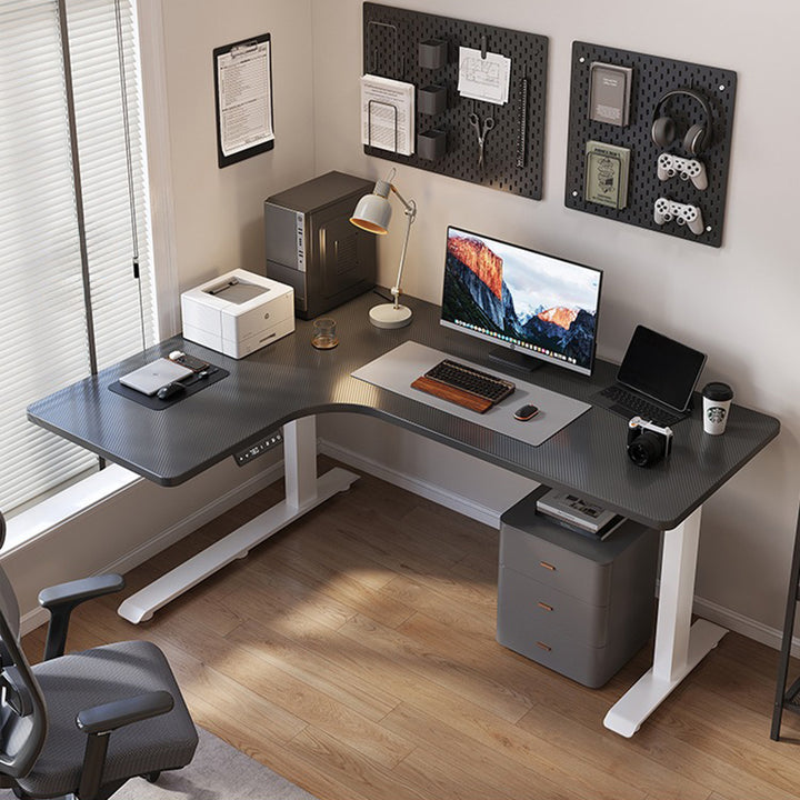 昇降デスク| L字デスク ナチュラル 電動昇降機能