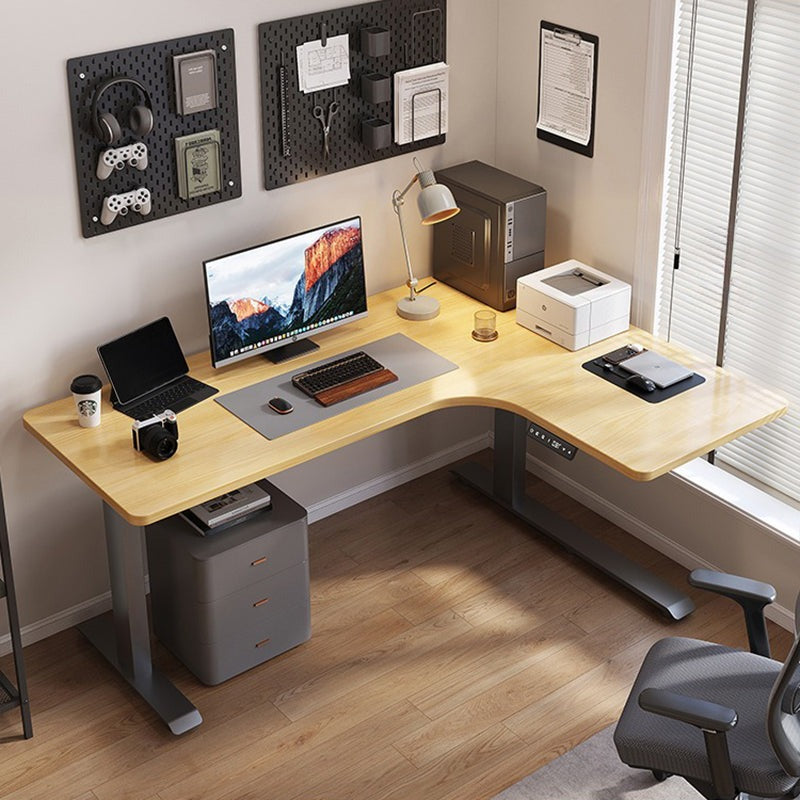 昇降デスク| L字デスク ナチュラル 電動昇降機能