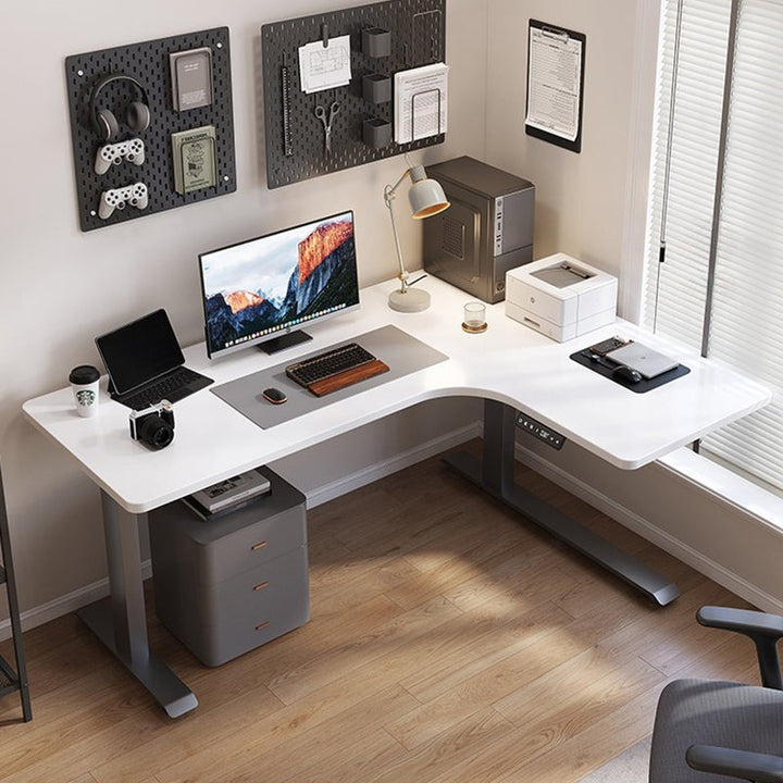 昇降デスク| L字デスク ナチュラル 電動昇降機能