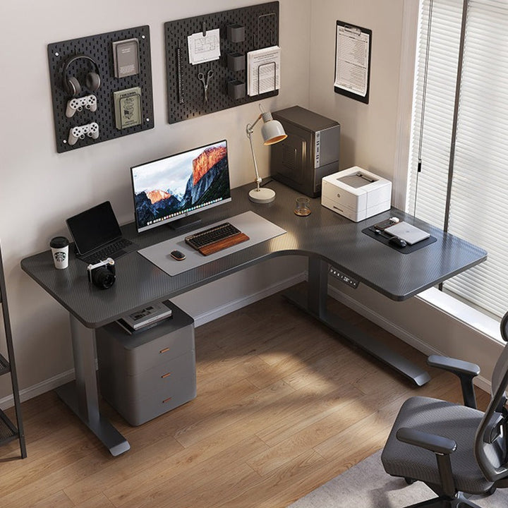 昇降デスク| L字デスク ナチュラル 電動昇降機能