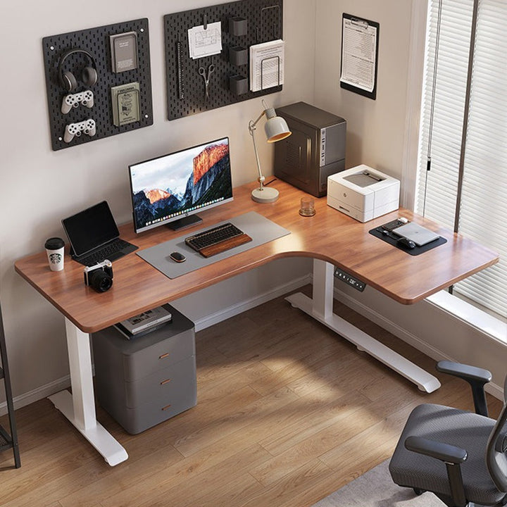 昇降デスク| L字デスク ナチュラル 電動昇降機能