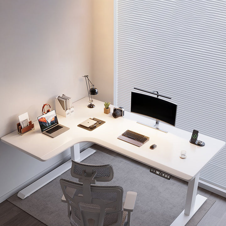 昇降デスク|L字デスク ナチュラル 高さ調整可能