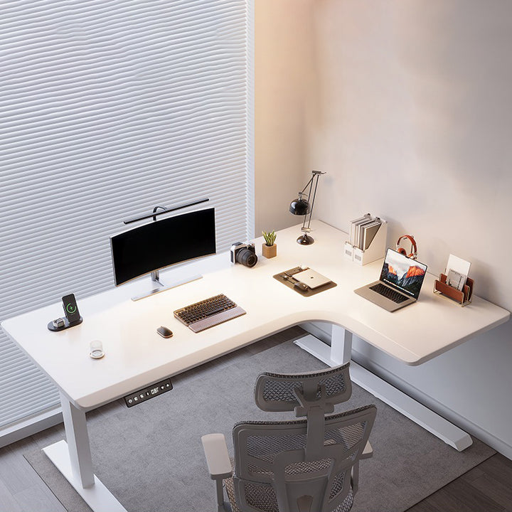 昇降デスク|L字デスク ナチュラル 高さ調整可能