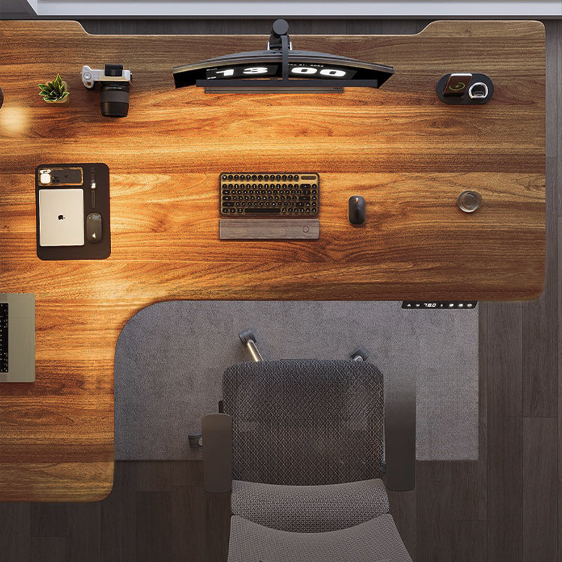 昇降デスク|L字デスク ナチュラル 高さ調整可能