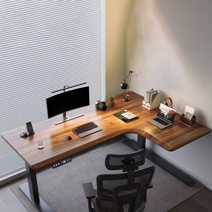 昇降デスク|L字デスク ナチュラル 高さ調整可能