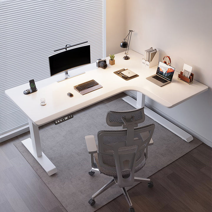 昇降デスク｜L字デスク ナチュラル 高さ調整可能