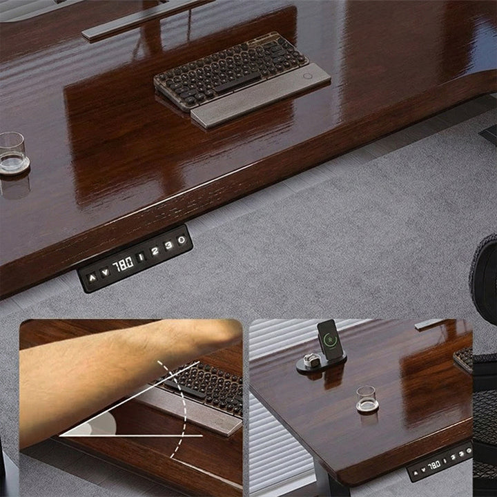 昇降デスク｜L字デスク ナチュラル 高さ調整可能